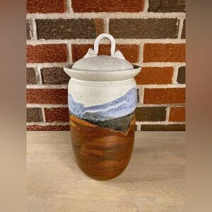 Lg 12” Stoneware Pottery Vase‎ Jar Canister MINT Drip Glaze Hazleton Jones